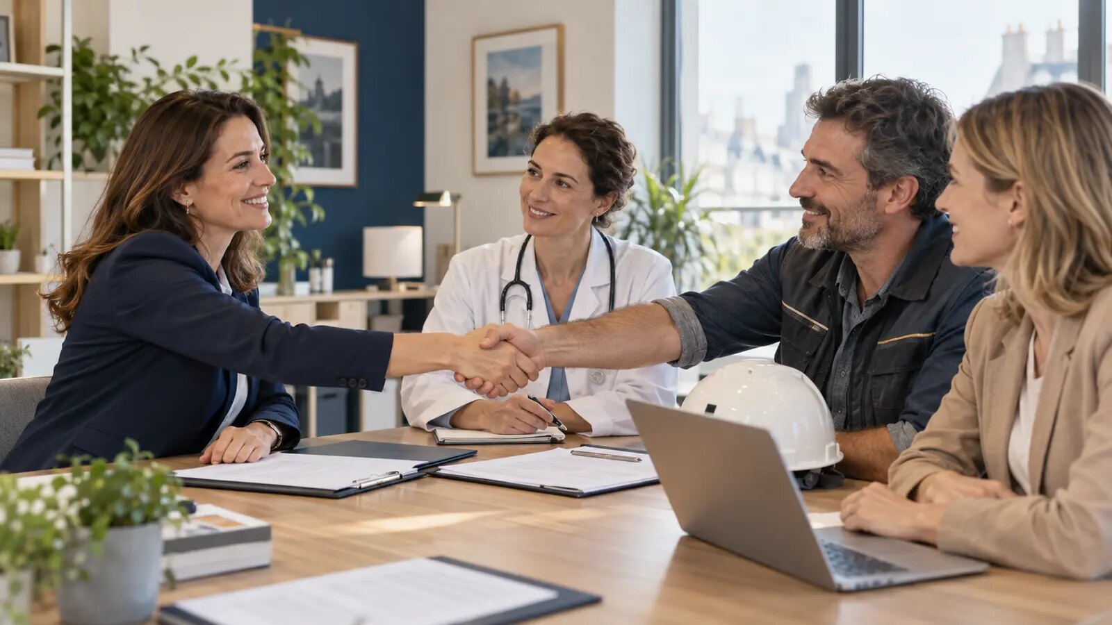 Professionnels échangeant sur leur responsabilité civile professionnelle